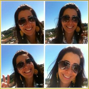 Brazilian sunshine! Larissa is wearing lemon color full moon Venetian lace earrings with white agate and silver hardware